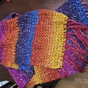 Multicolor Knit Scarf with Fringe